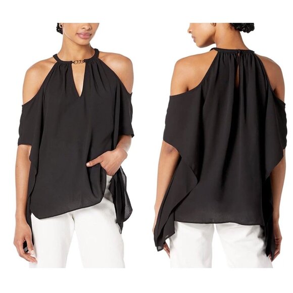 Michael Kors Tops - Michael Kors Cold-Shoulder Hank Hem Top Chain Neck XS NWOT